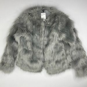 H&M Faux Fur Jacket Grey Size Small New